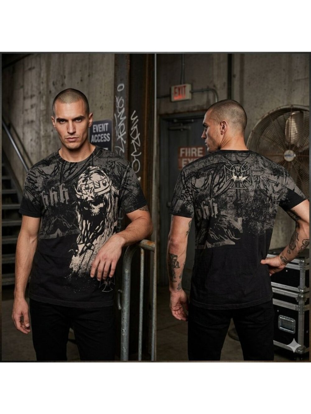 WWE Top Rope T-Shirt Sze XL Black Crewneck Skull King Graphic All-Over Print Tee